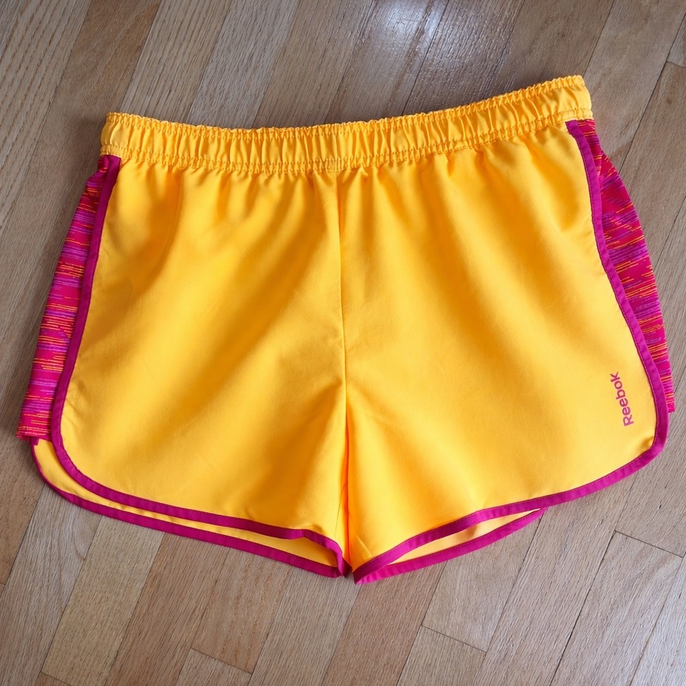 Reebok Women’s Size Medium Workout Ready Yellow & Pink Running Shorts  Play Dry